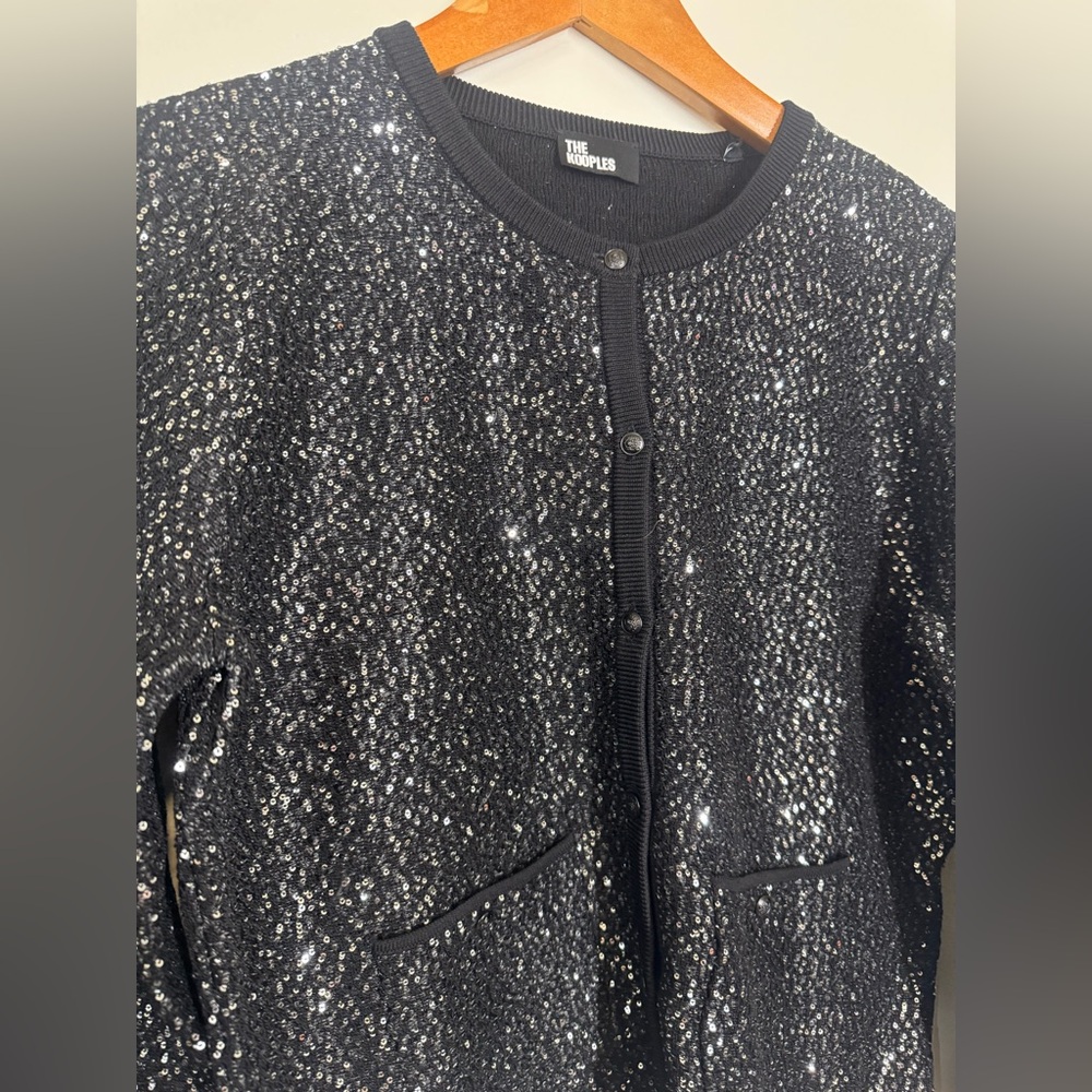 NWT The Koolples Black Sequin Cardigan Button Up Size Small Knit sweater - Picture 2 of 10